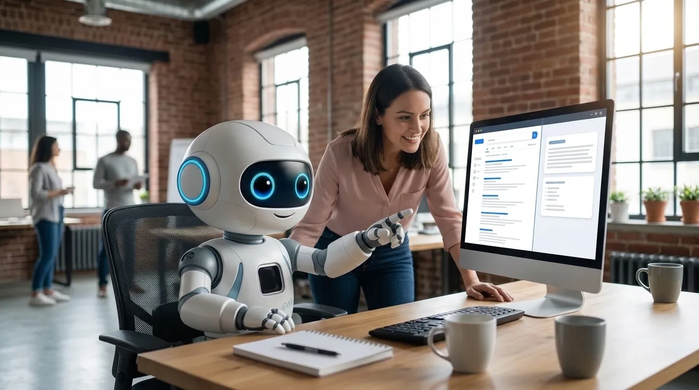 Digitalisierungsbeauftragte:r einer Kommunalverwaltung vergleicht am Bildschirm die Suche im Intranet mit der formulierten Antwort eines KI-Assistenten